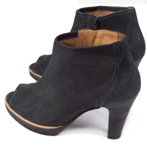 Paul Green Beacon Perforated Black Nubuck Open Toe Booties - Picture 3 of 11
